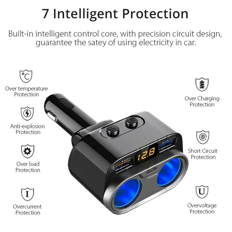 Bluejw 12V/24V 150W Car Cigarette Lighter Adapter, 2 Socket Splitter & Dual USB Fast Charging Ports, Automobile Charger - Image 5